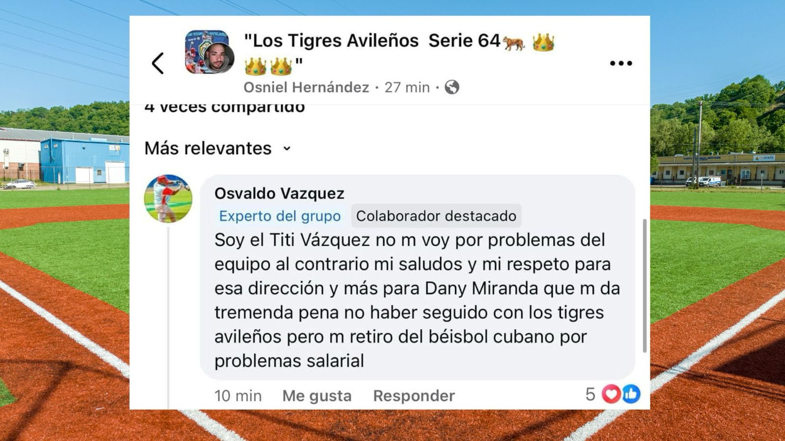 Declaraciones de Osvaldo Vázquez sobre el salario en las Series Nacionales