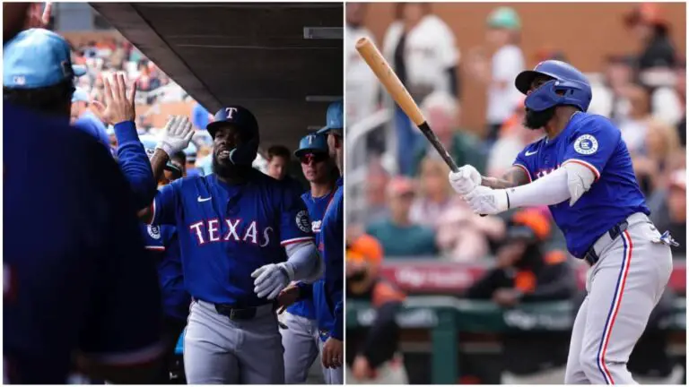 Adolis García pega su primer cuadrangular del Spring Training.