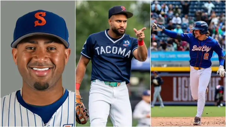 Andy Ibáñez, Víctor Labrada y Raynel Delgado sacan la pelota del parque en Triple A